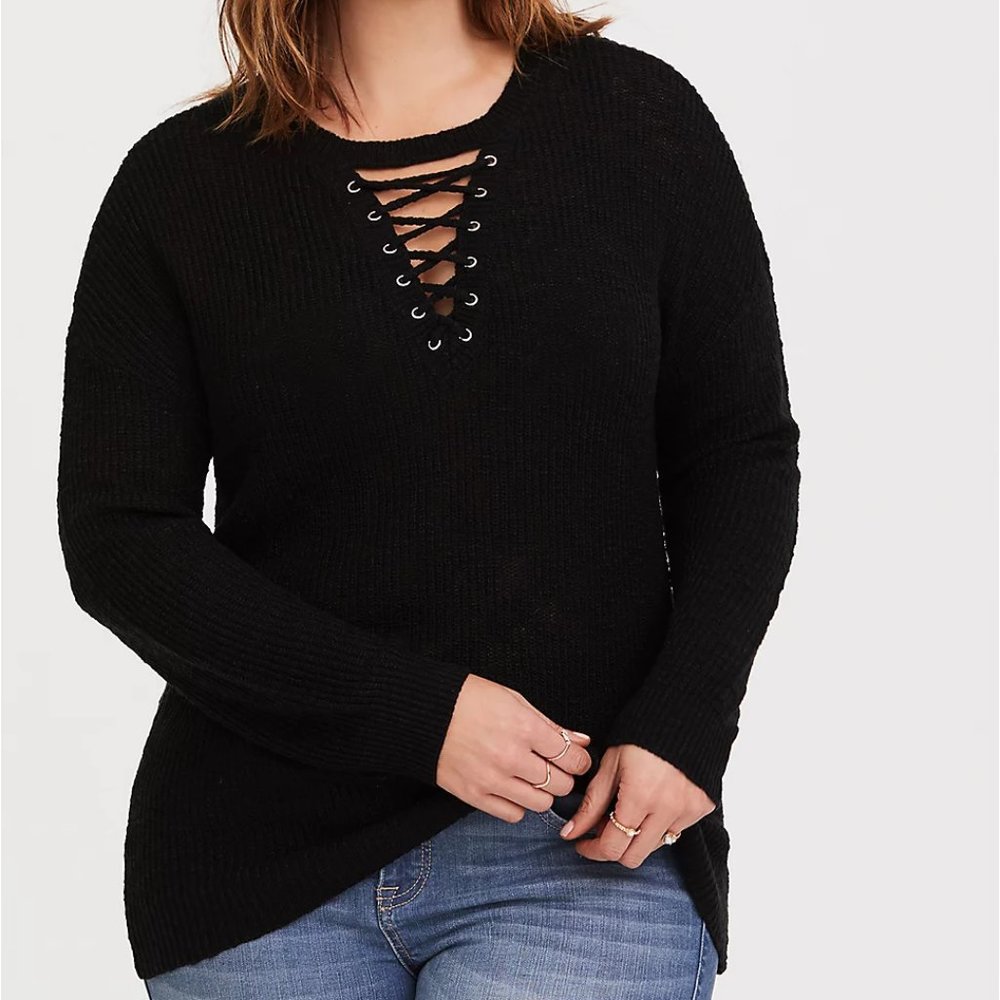 TORRID Black Lace-up Dolman Knit Pullover